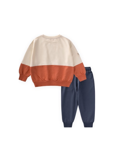 Cigit Garnili Sweatshirt İnce Mevsimlik Takım 8-12 Yaş Ekru Lacivert