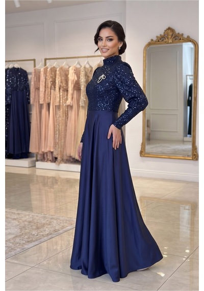 Dorne Moda Üstü Pul Paletli Altı Saten Kloş Detaylı Mezuniyet Ve Nişan Abiye Elbise Lacivert Lacivert Dorne Moda Üstü Pul Paletli Altı Saten Kloş Detaylı Mezuniyet Ve Nişan Abiye Elbise Lacivert Lacivert