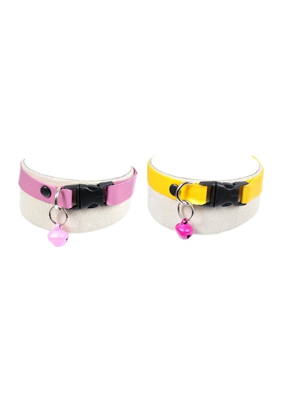X-perk Suni Deri Zilli Kedi Köpek Tasması Boyun Tasma Ayarlı 2'li Set Sarı Pembe Sku: Zeus8690010305497 1247956