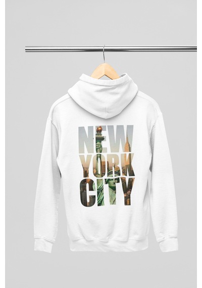 Magors Stıl-x Newyork Baskılı Unısex Kapüşonlu Sweatshırt Beyaz-6