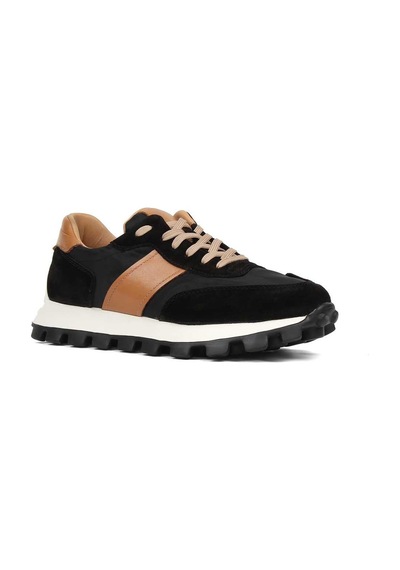 Erkek Siyah Bağcıklı Kalın Tabanlı Süet Deri Sneaker