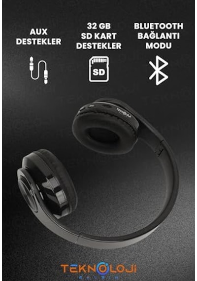 Kablosuz Kulaklık Bluetooth Mikrofonlu Kulaküstü Kulaklık Led Işıklı Katlanabilir Kırmızı