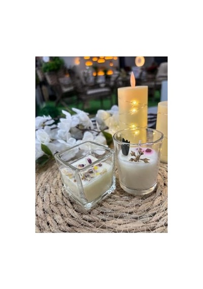 2'li Set Kokulu Mum, Kare Ve Silindir Mum, Çiçek Kokulu, Beyaz, 5 X 5-7 Cm Diğer