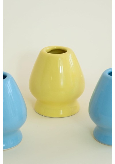 Seramik Parlak Sarı Matcha Kase Ve Whisk Tutacağı Set Bsm10960, Sarı Çok Renkli
