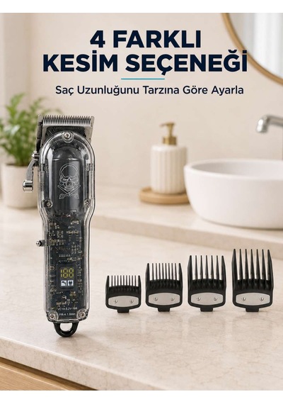Saç Kesme Ve Tıraş Makinesi 4 Kılavuz Taraklı Ayarlanabilir Bıçaklı Lcd Ekranlı Şarj Edilebilir Profesyonel Tasarım