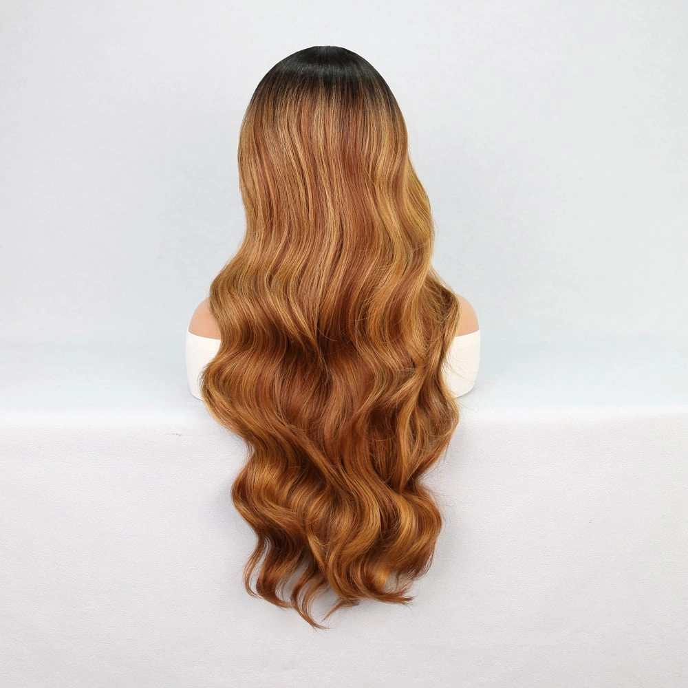 Siyah Karamel Balköpüğü Ombre Fiber Sentetik Geniş Dalgalı Tül Peruk - Zmff-582488 Renkli