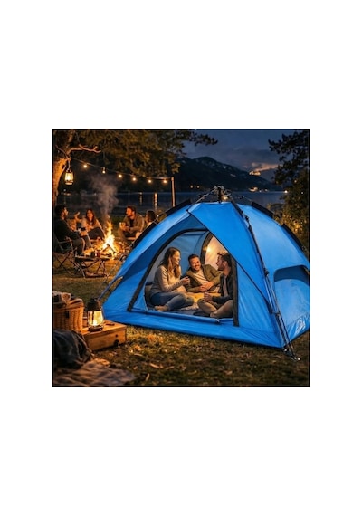 Buffer 4 Kişilik Otomatik Kamp Çadırı Çift Katmanlı, Suya Dayanıklı, Hızlı Kurulum Outdoor Aile V Yeşil
