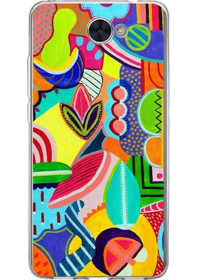 Huawei Y7 İle Uyumlu 1mm Slim Fit Retro Renkler 6 Baskılı Şeffaf Kılıf Şeffaf