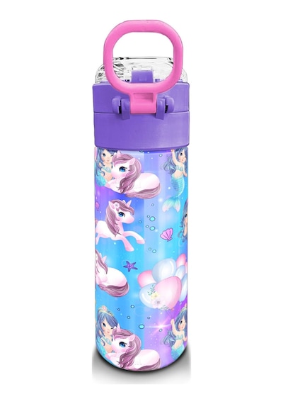 Coral High Kids Mor Pembe Unicorn Deniz Kızı Desenli Pipetli Ve Direkt İçim Çelik Termos 500 Ml 31982 Mor - Pembe