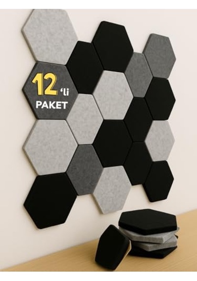 Beylini 12'li Akustik Panel Keçe Kendinden Yapışkanlı Duvar Kaplama Ses Ve Isı Yalıtım Duvar Kaplama 10 Mm Kalınlık 26x30 Cm Karışık