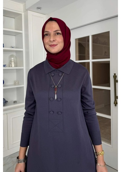 Rabia Şamlı Laçin Triko Elbise Antrasit Normal