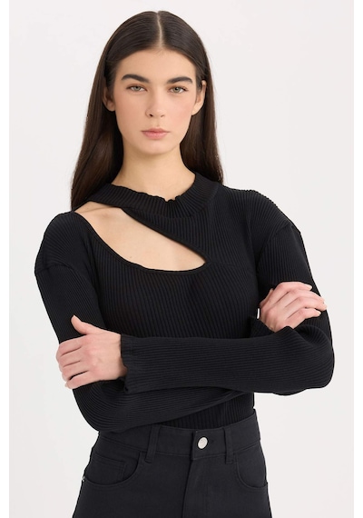 DeFacto Slim Fit Dar Kesim Yarım Balıkçı Yaka Basic Düz Fitilli Kaşkorse Uzun Kollu Tişört	 C8473AX24AUBK81