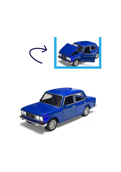 Lada Vaz 2107 Metal Diecast Model Araba 1:24 Ölçek 18cm Sesli Işıklı Çek Bırak Lacivert Çok Renkli