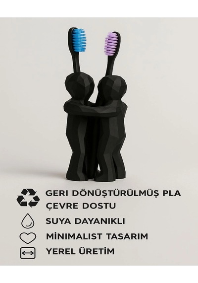 Çiftler İçin 3d Hediyelik Diş Fırçalığı Minimalist Banyo Aksesuarı Geri Dönüştürülmüş Pla 13 X 9 Cm
