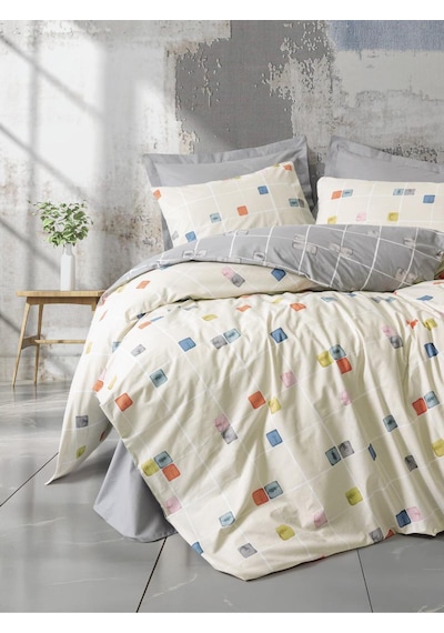 Cotton Box Minimal Çift Kişilik Lastikli Çarşaflı Nevresim Takımı Evo Gri Gri