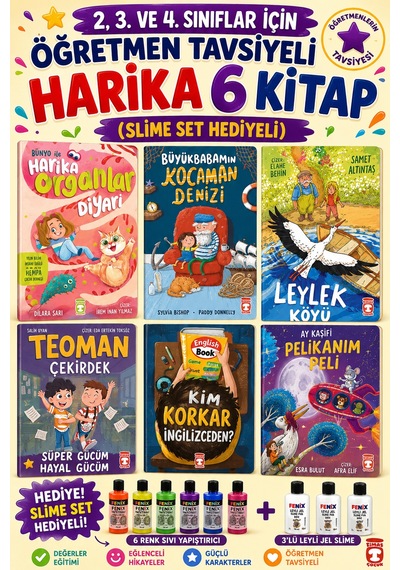 Timaş 2,3. Ve 4.sınıflar İçin Öğretmen Tavsiyeli Harika 6 Kitap Slime Set Hediyeli
