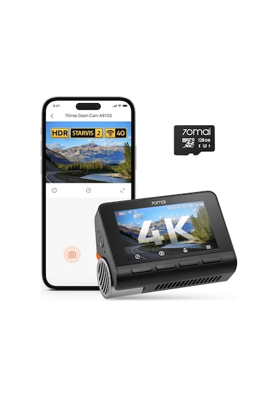 Starvıs 2 Hdr Gece Görüşüne Sahip 70mai 4k A810s Araç Ön Kamerası,128 Gb Kartlı Araba Kamerası, 7/24 Park İzleme, Aı Sensörü, Adas, Uygulama Kontrolü, Ses Kontrolü, 146 Geniş Açı, İsteğe Bağlı 4g Lte