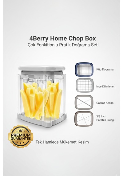 Chop Box Basmalı Sebze Doğrayıcı 3/8 İnç Paslanmaz Çelik Bıçaklı Küp Kesim Aparatı Beyaz