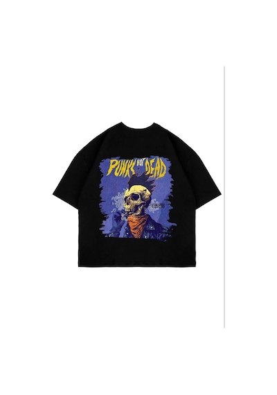 Startmore Punks Not Dead Sırt Baskılı Oversize Unisex Beyaz Siyah