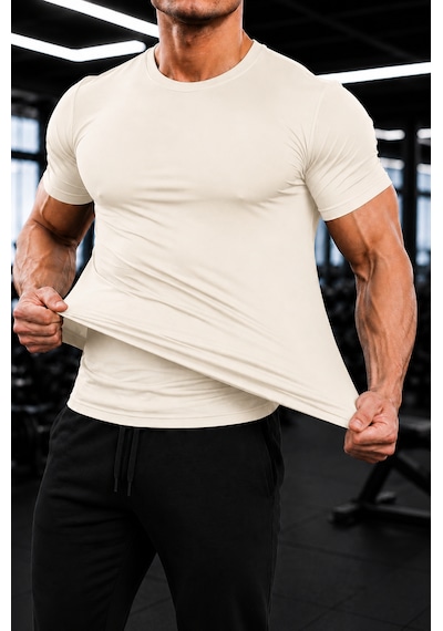 Sapeur Erkek Premium Dar Compression Tişört - Esnek Ve Nefes Alan, Spor & Günlük Tişört Ekru
