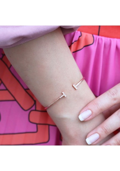 Tiff Modeli Zirkon Taşlı Rose Gold Kaplama Kelepçe Gümüş