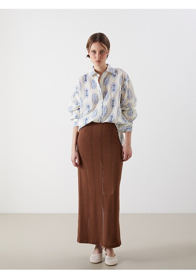 Lcw Vision Mavi Desenli Oversize Kadın Gömlek