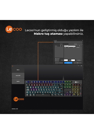 Lecoo KG1101 Kablolu Blue Switch RGB Makro Tuşlu Gaming Mekanik Türkçe Q Klavye