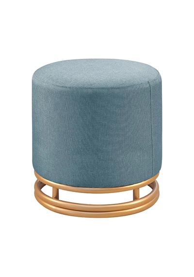 Nuvi Puf Gold Metal Çerçeveli Keten Çok Amaçlı Dekoratif Oturak, Makyaj Oturağı,montajsız Puf Bench Füme