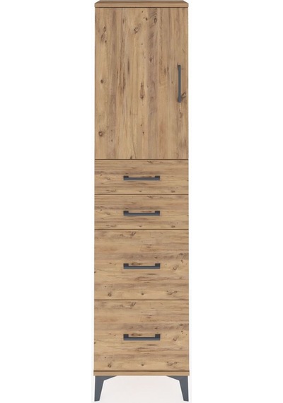 Arges Dolap Tek Raflı 4 Çekmeceli Tek Kapaklı 44x30x182 Çam-çam Çam