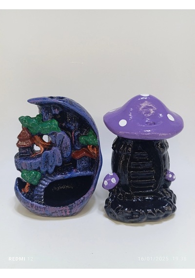 Tedi Sanat Mini Ay Mini Mor Mantar Geri Akış Şelale Tütsülük Buhurdanlık Lotus 10 Adet Tütsü Hediyel
