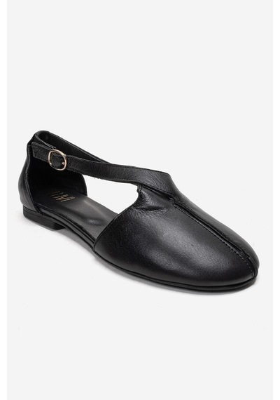 Luvishoes Fable Siyah Cilt Hakiki Deri Yanları Açık Kadın Babet Ayakkabı