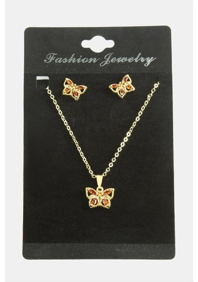 Kelebek Zirkon Taşlı Set Kolye Çok Renkli 88137622