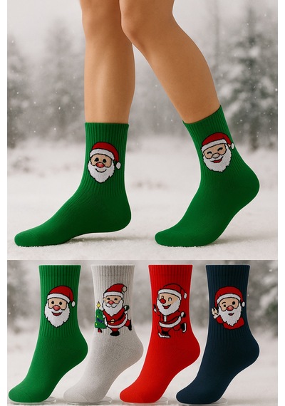 Worthy Socks Pamuklu Yılbaşı Christmas Spor Tenis Kolej Çorap 4'lü Paket Çok Renkli