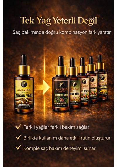 Amazeus Hızlı Uzama & Dökülme Karşıtı 7'li Bitkisel Yağ Seti Argan, Biberiye, Tatlı Badem,hint,ylang Ylang