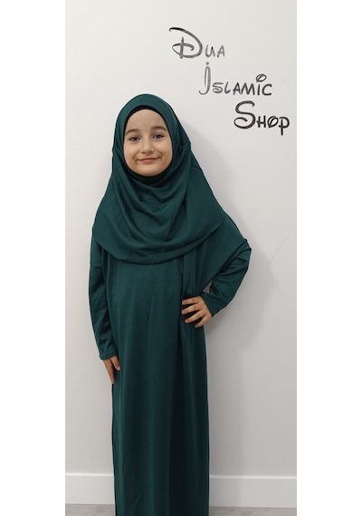 Dua İslamic Shop Kız Çocuk Tek Parça Namaz Elbisesi Zümrüt Yeşili