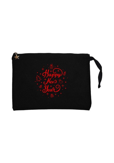 Happy New Year Red Siyah Clutch Astarlı Cüzdan / El Çantası