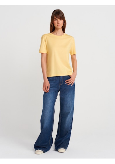 Dilvin 31791 Bisiklet Yaka Modal T-shirt-sarı Sarı