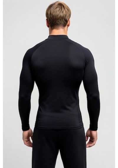 Premium Siyah Uzun Kol Compression Erkek T-shirt Spor Gym Fitness Boks Kickboks Tişört Siyah