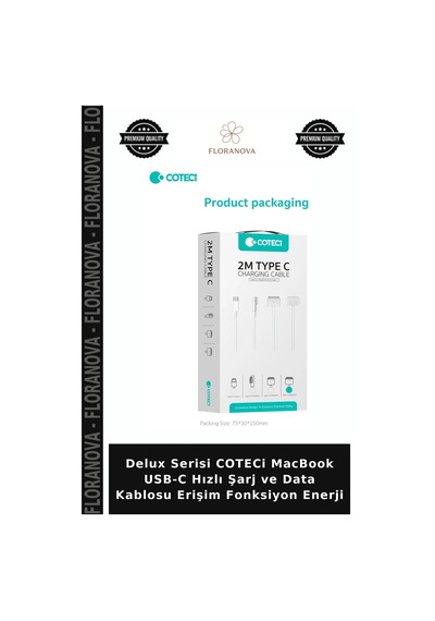 Delux Serisi Coteci Macbook Usb-c Hızlı Şarj Ve Data Kablosu Erişim Fonksiyon Enerji