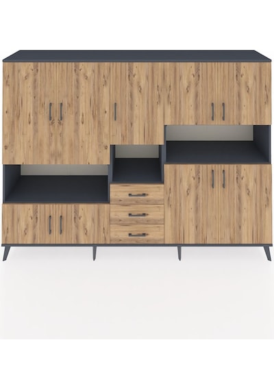 Hyperion Dolap 13 Raflı 3 Çekmeceli 9 Kapaklı 220x44x163 Antrasit Antrasit-çam