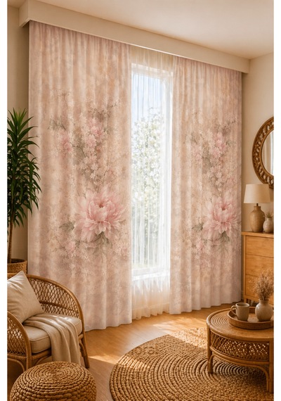 2 Adet 140x260 Cm Ölçüsünde Şık Dekoratif Fon Perde Koleksiyon Bej