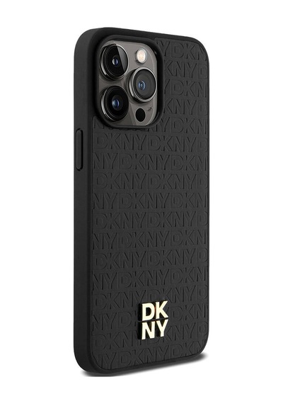 Apple Uyumlu iPhone 15 Pro Max Kılıf Dkny Lisanslı M-safe Şarj Özellikli 3d Yazılı Repeat Pattern Kapak Siyah