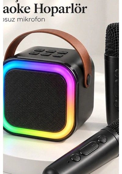 Karaoke Ses Sistemi 2 Kablosuz Mikrofonlu Bluetooth Hoparlör Led Işıklı Bx-316403