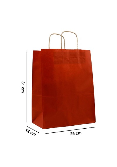 Büküm Saplı Kraft Kağıt Karton Hediyelik Çanta Poşet Torba Bordo 4 x 25'li 25 x 31 CM