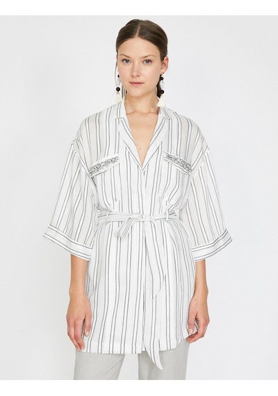 Koton Çizgili Kimono Siyah Çizgili 9yak58187cw