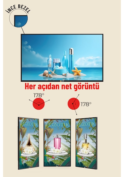 Digital Menü Board Ekran - Duvara Monte - Yüksek Parlaklık Full Hd - 7/24 Reklam & Vitrin Ekranı 32'inç