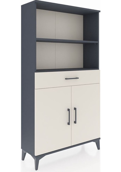 Arges Dolap 3 Raflı Tek Çekmeceli 2 Kapaklı 88x30x163 Antrasit-aytaşı Antrasit