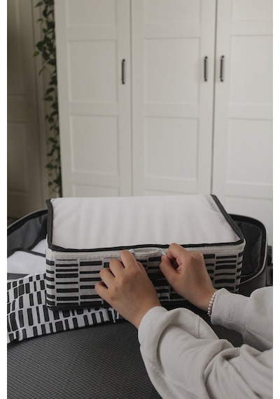 Adarya Home Zebra Desen Valiz Düzenleyici Bavul İçi Organizer Set 6'lı Beyaz