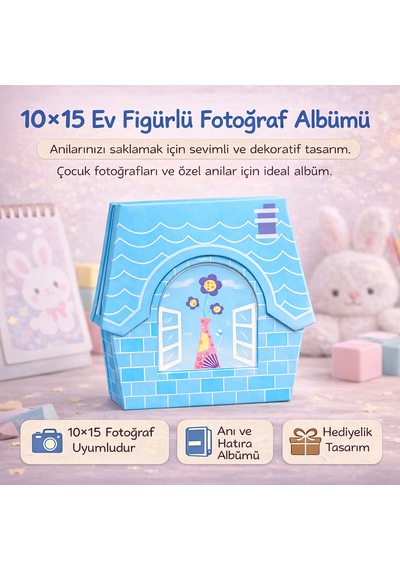Ev Figürlü Çocuk Albümü Mavi