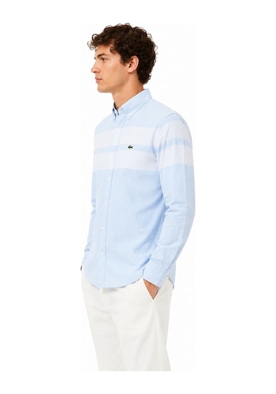 Lacoste Men's Slim Fit Blue Shirt Slim Fit Pamuklu Renk Bloklu Erkek Gömlek Mavi